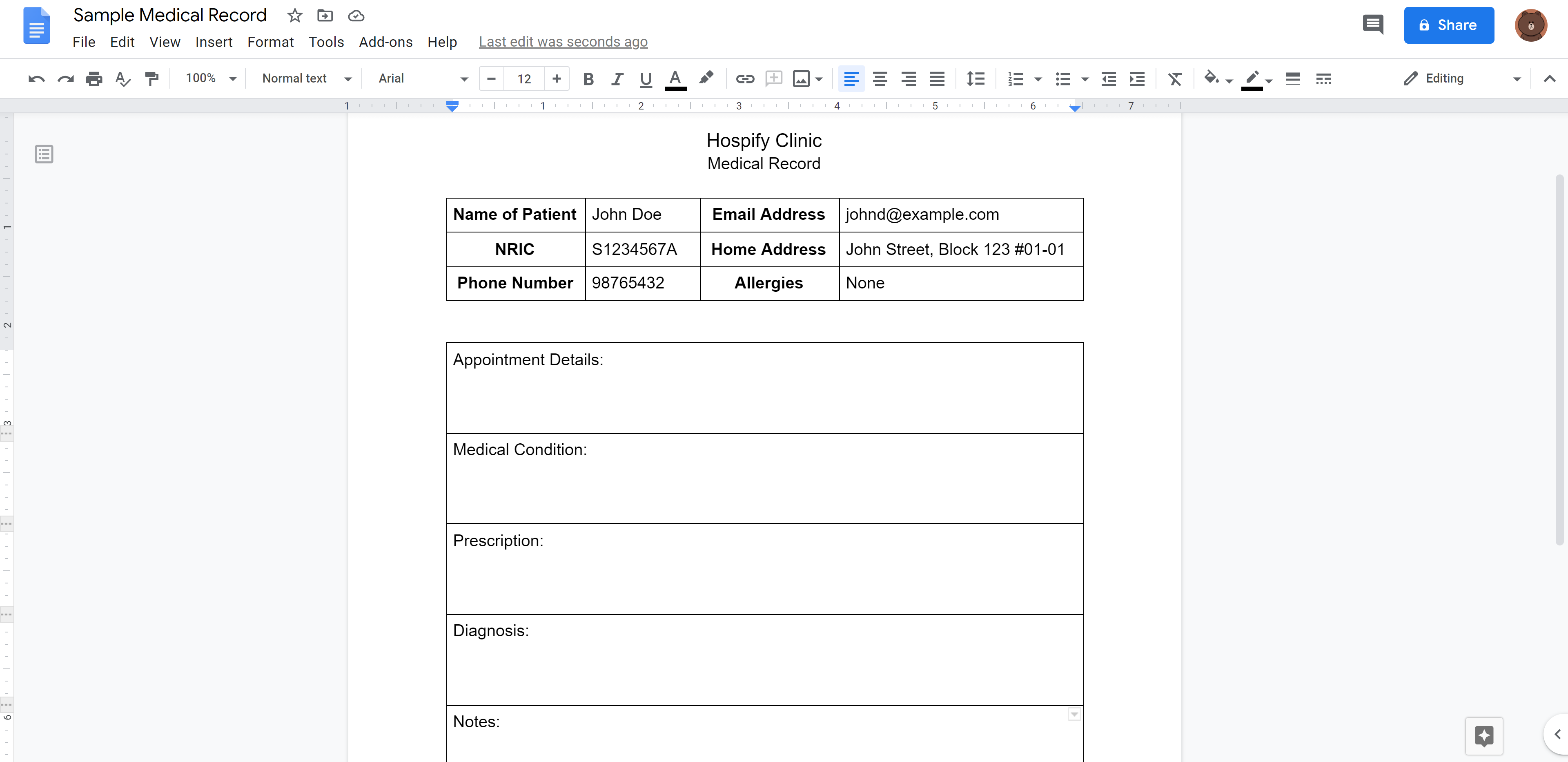 medical record example 4